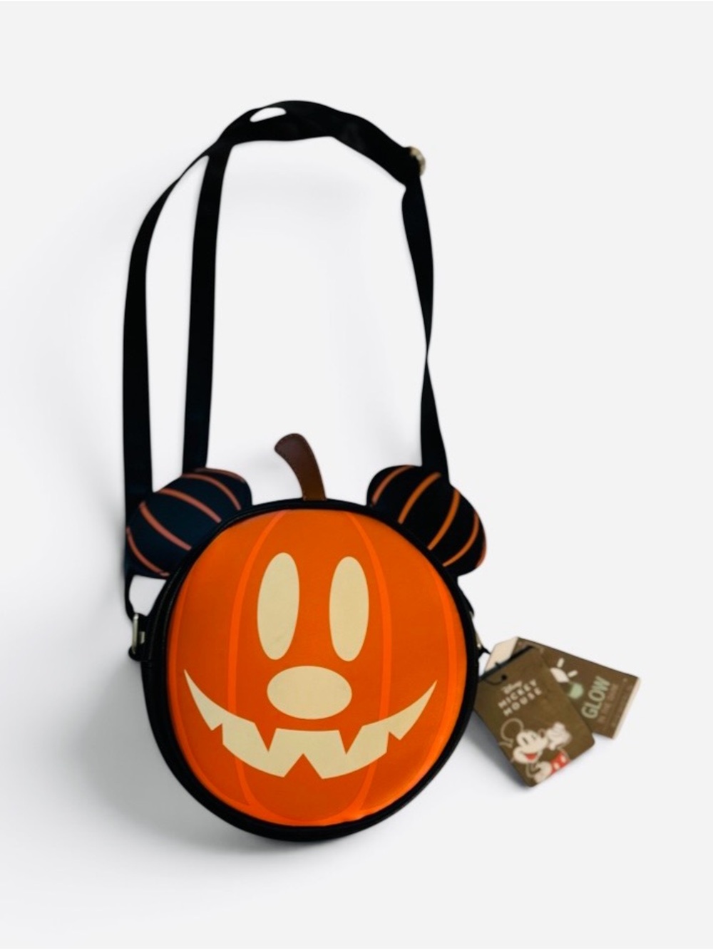 Disney Kids Glow Pumpkin Face Costume Satchel Bag- Black and Orange